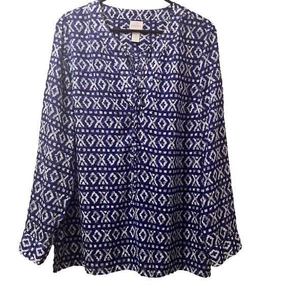 Chico's Blue Long Sleeve Tunic Women's Blouse Size 1 - Picture 1 of 6